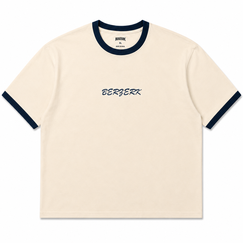 BERZERK Navy Ringer Crop Boxy Fit Tee