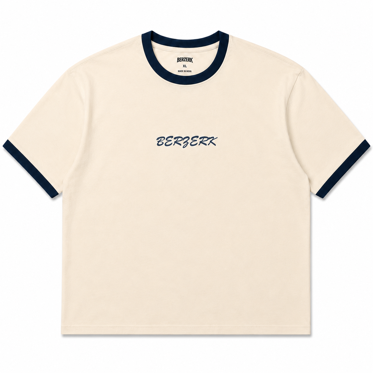 BERZERK Navy Ringer Crop Boxy Fit Tee