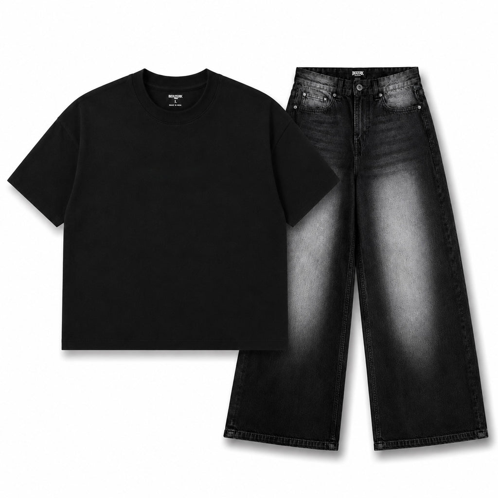 Essential Black Tee × Noir Denim Combo