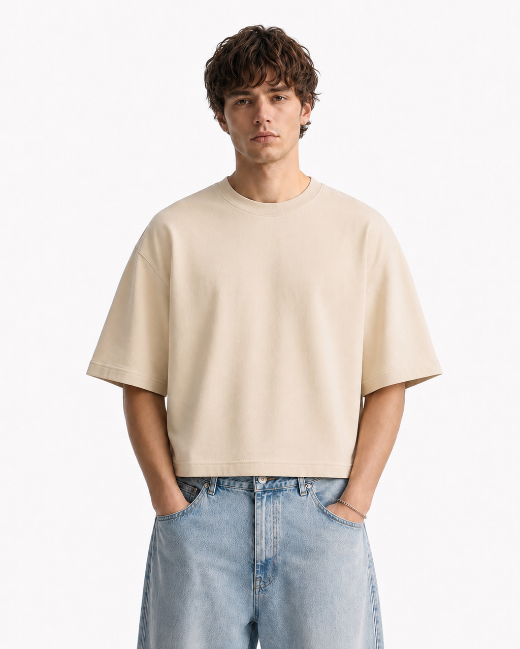 BERZERK Essential Cream Crop Boxy Fit Tee
