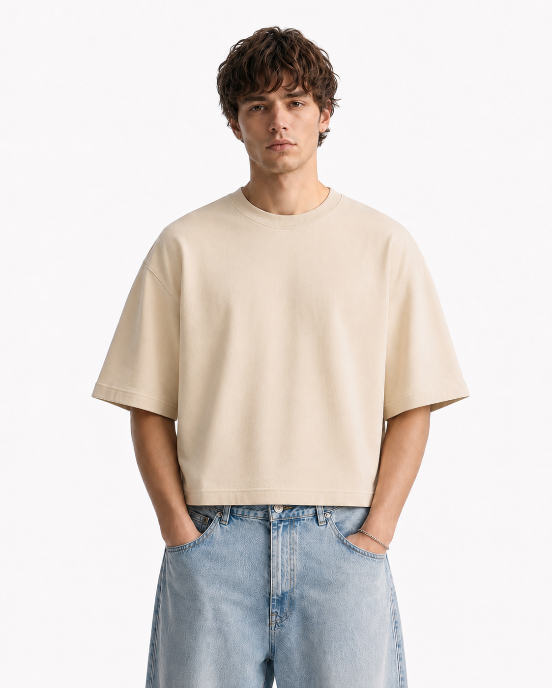 BERZERK Essential Cream Crop Boxy Fit Tee