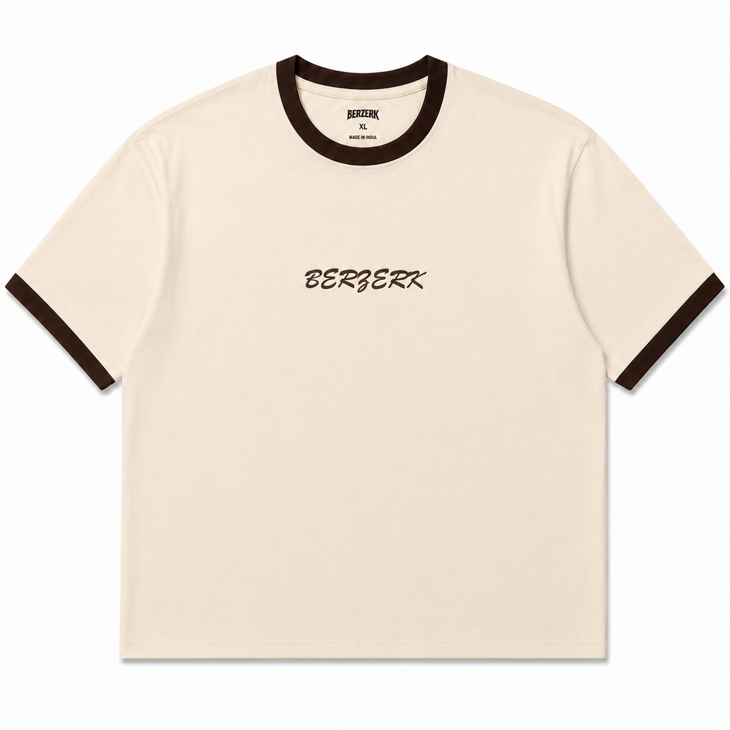 BERZERK Mocha Ringer Crop Boxy Fit Tee