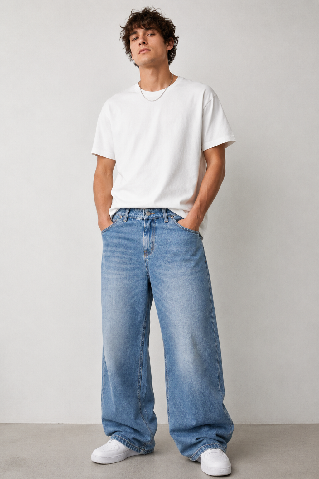 BLUE DENIM WIDE LEG JEANS