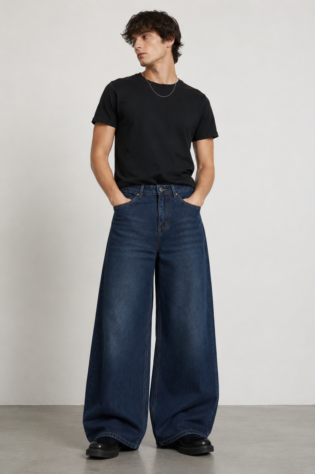 CHARCOAL BLUE WASHED WIDE LEG DENIM