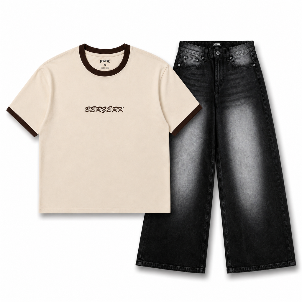 Mocha Tee × Noir Denim Combo