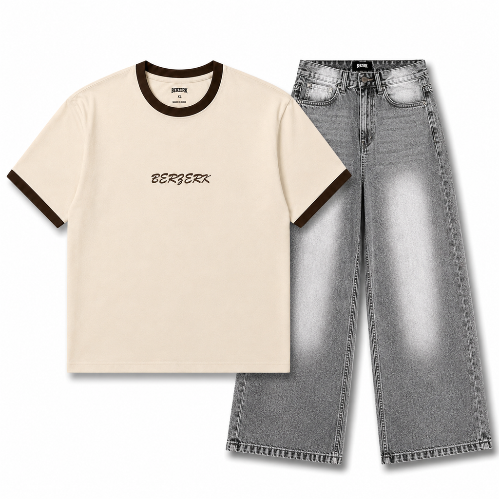 Mocha Tee × Ash Wash Denim Combo