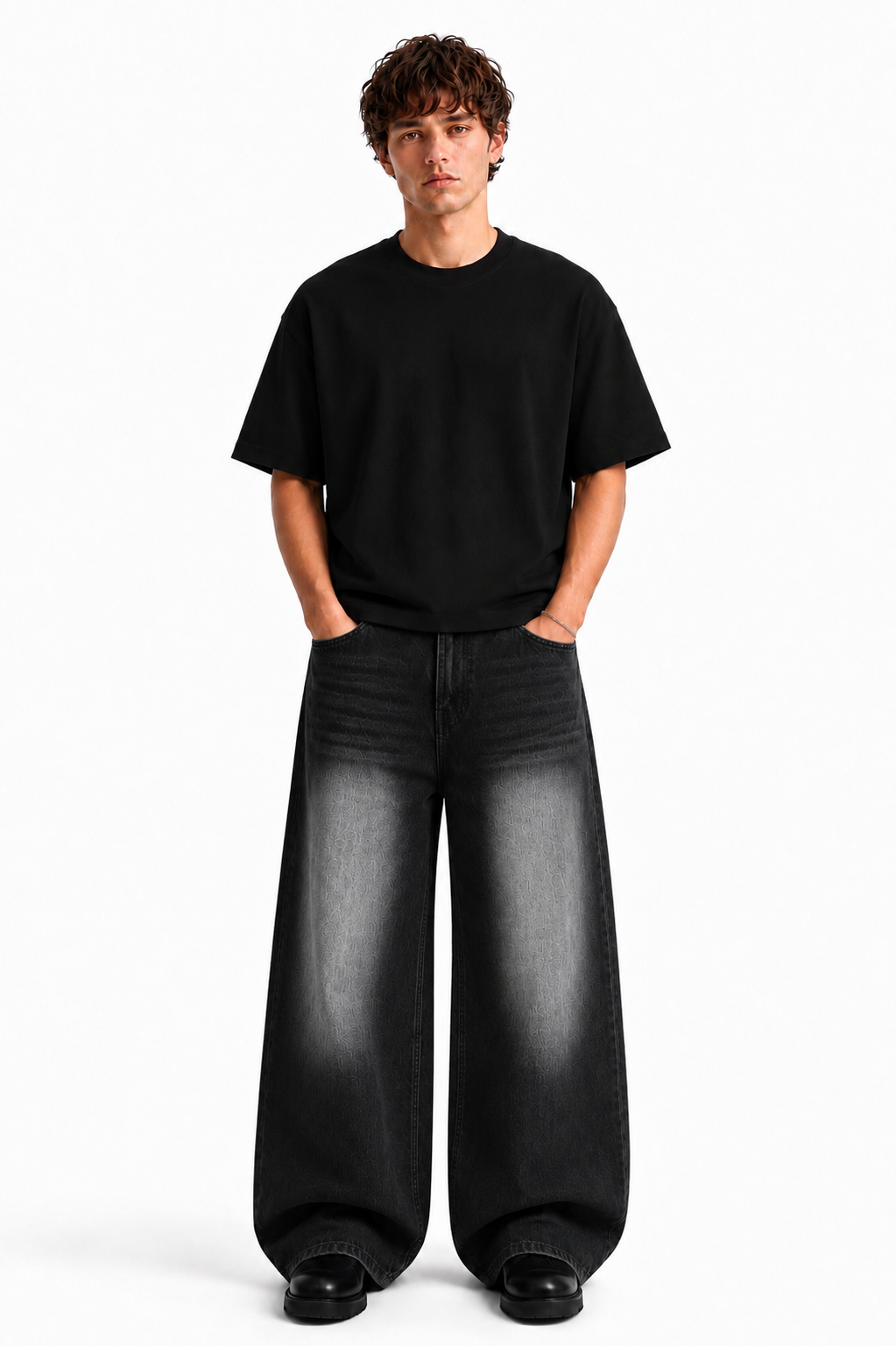 Essential Black Tee × Noir Denim Combo