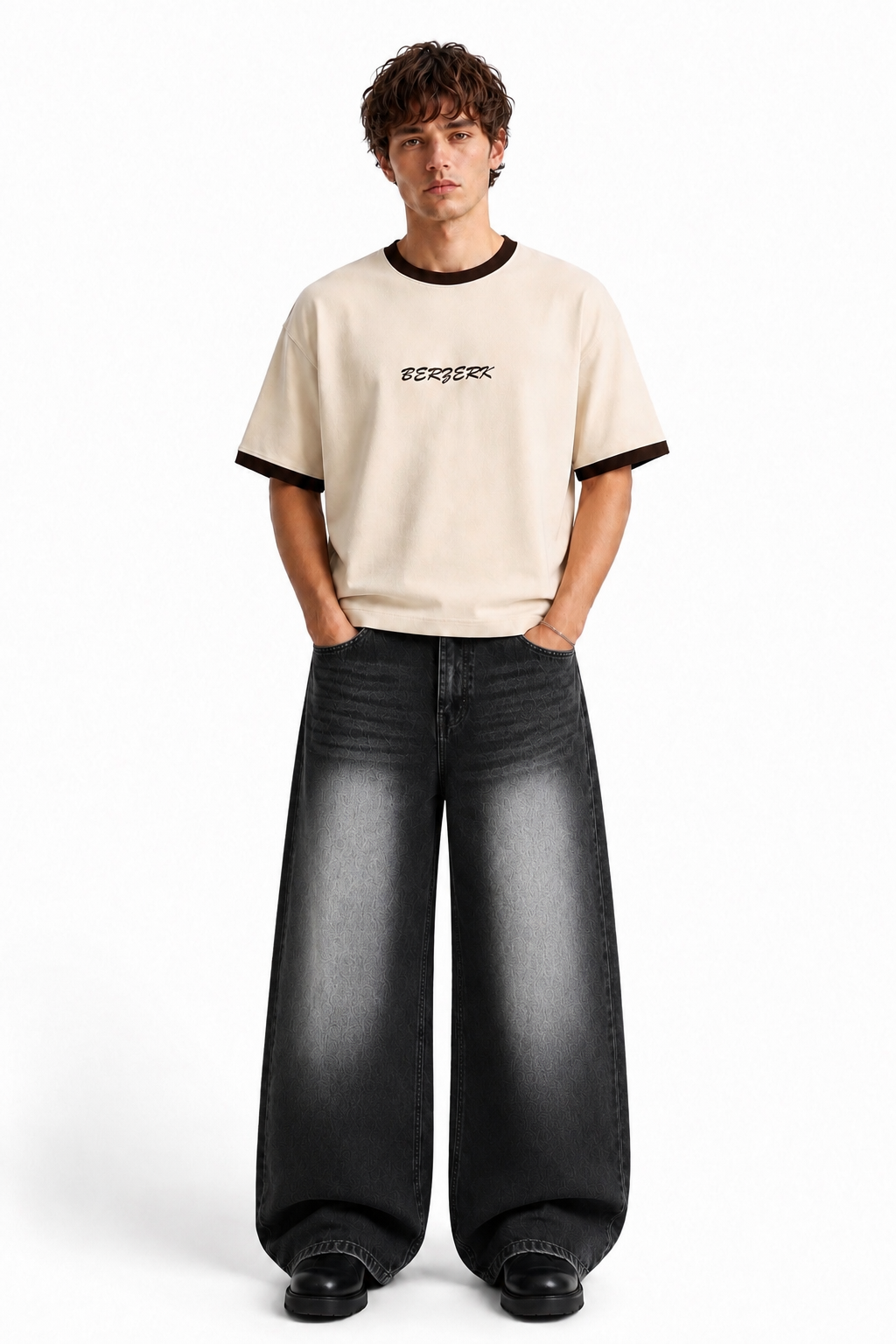 Mocha Tee × Noir Denim Combo