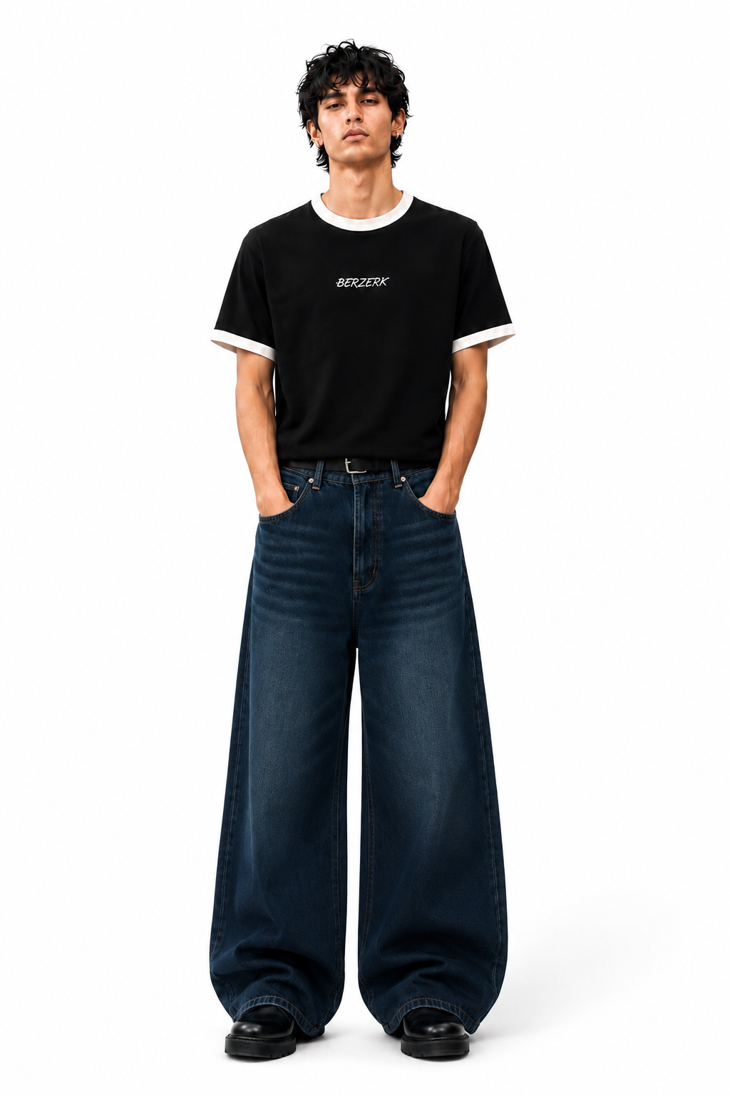 CHARCOAL BLUE WASHED WIDE LEG DENIM