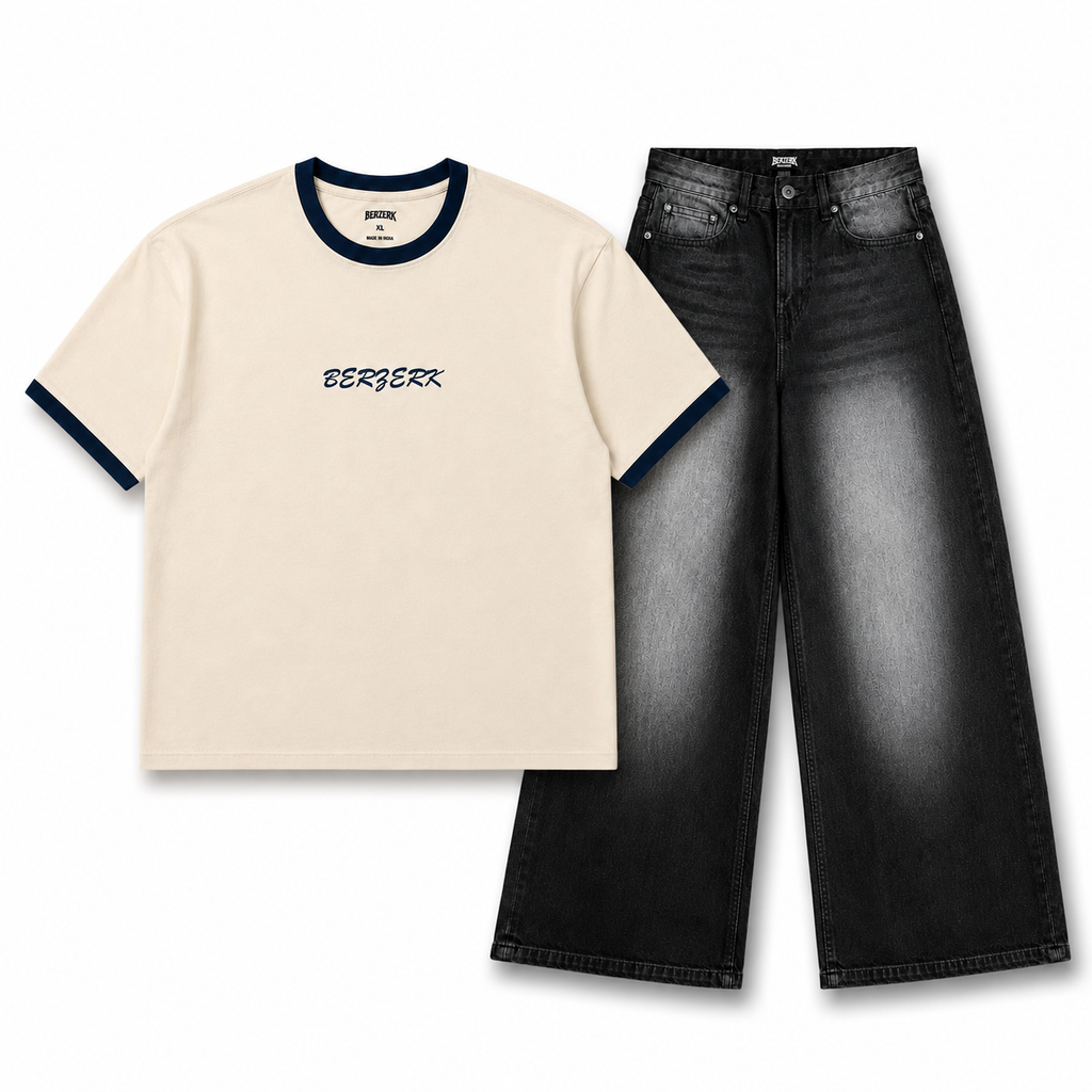 Navy Tee × Noir Denim Combo