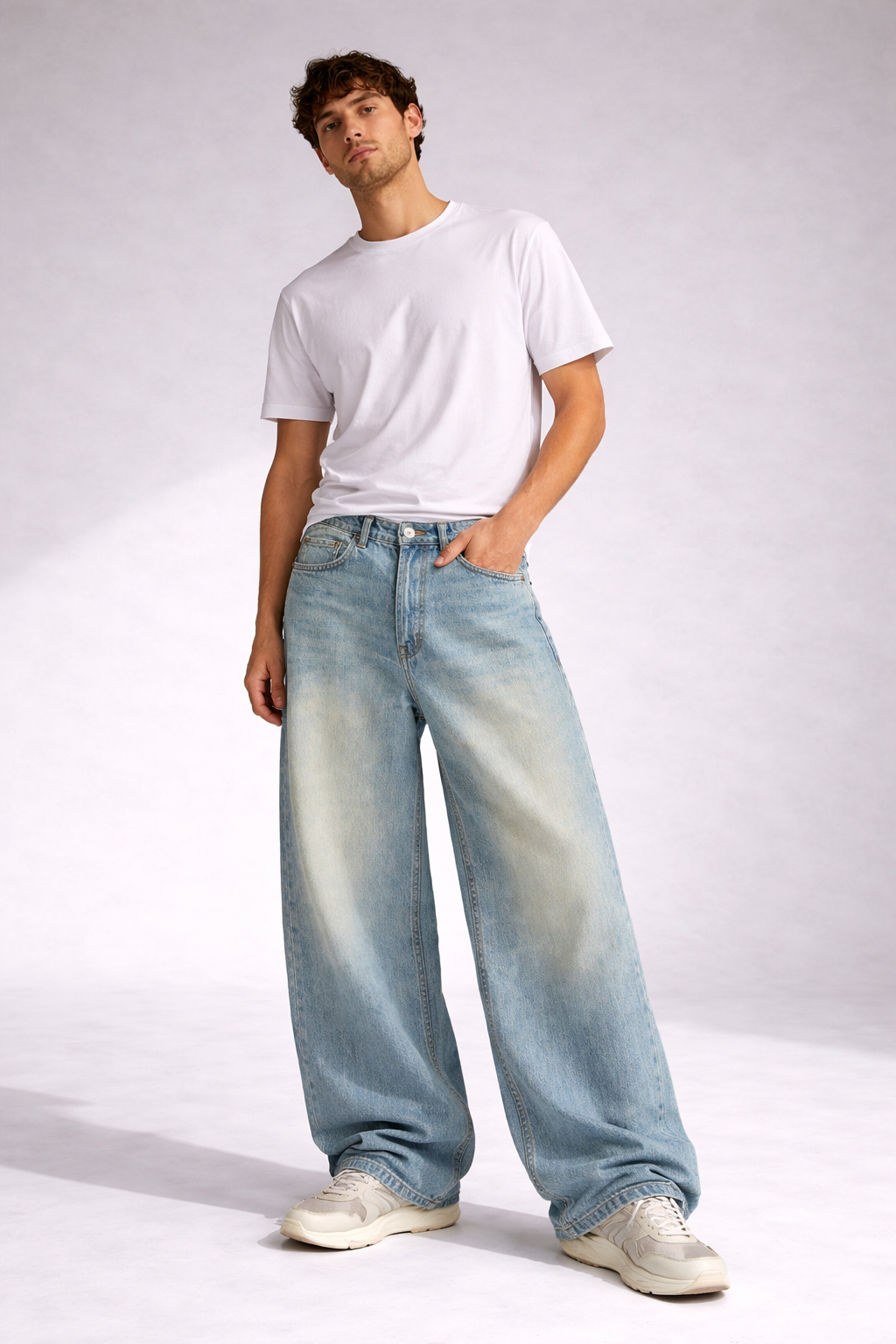 LIGHT WASH BAGGY DENIM JEANS